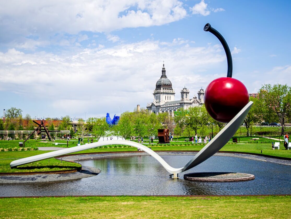 sculpture of a cherry on a fountain
