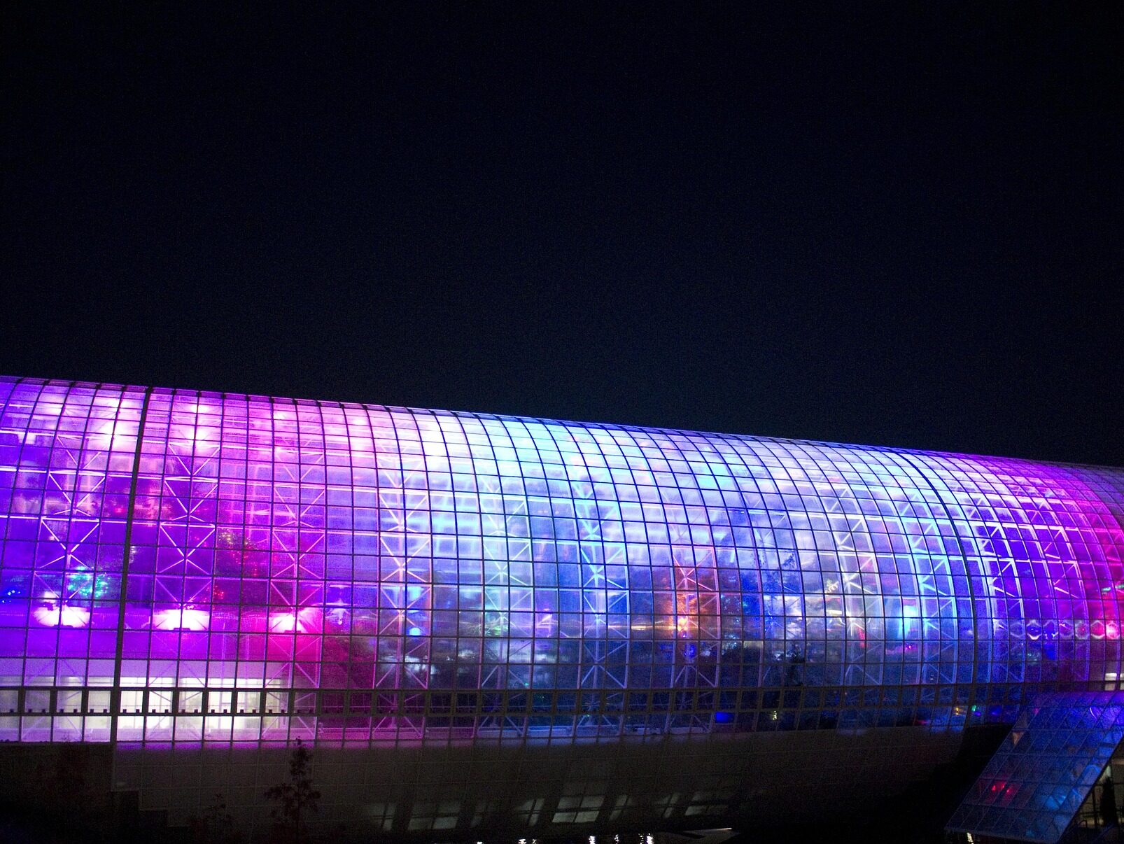 crystal bridge with lights at night