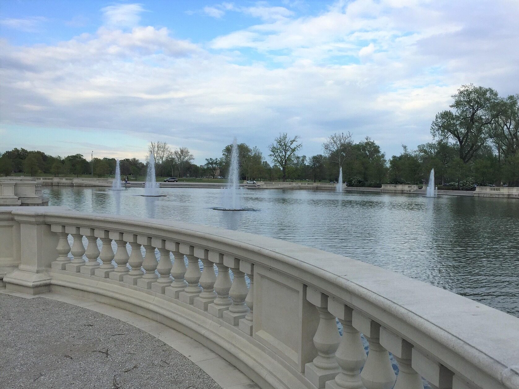 forest park with fountains