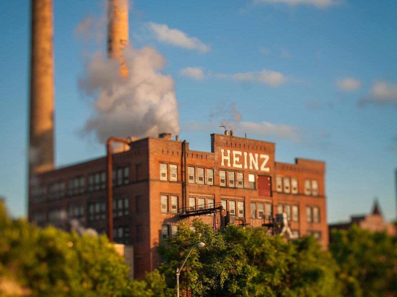 heinz factory building in pittsburgh at sunset
