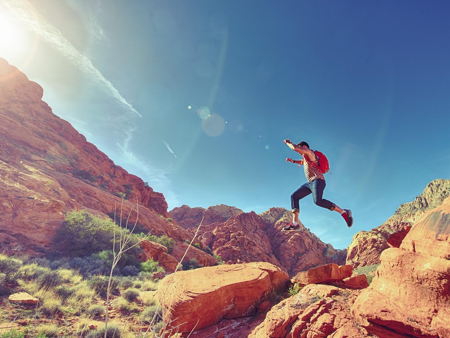 Man jumping mountains