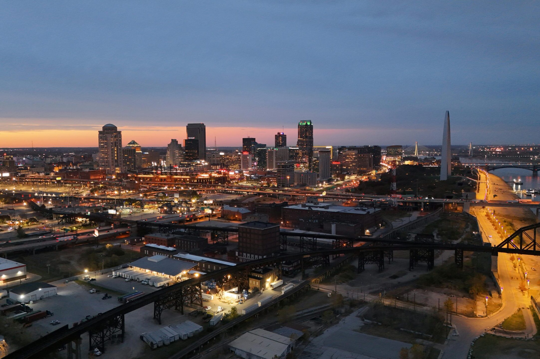 skyview at night of st louis