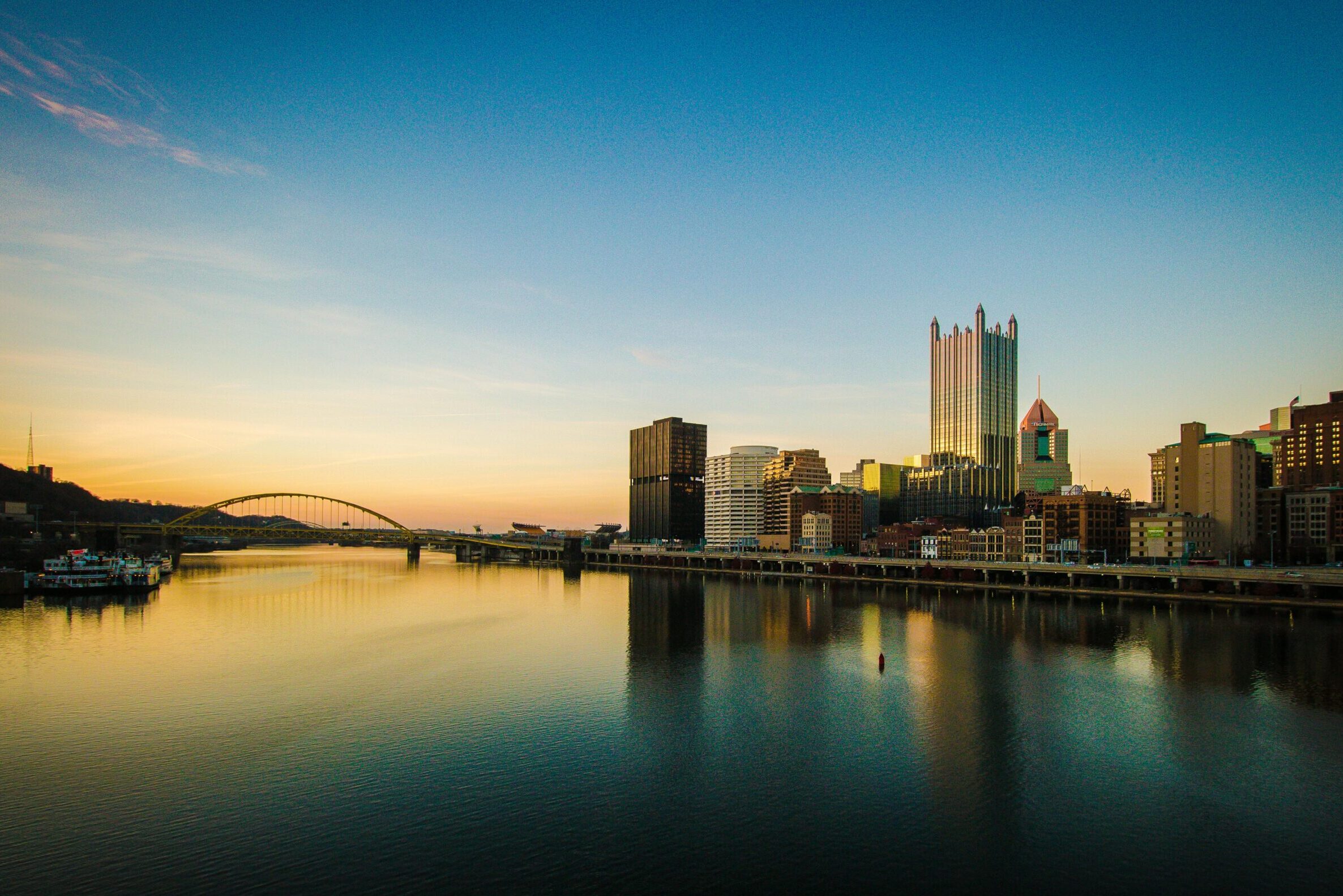 skyline of a city during sunset