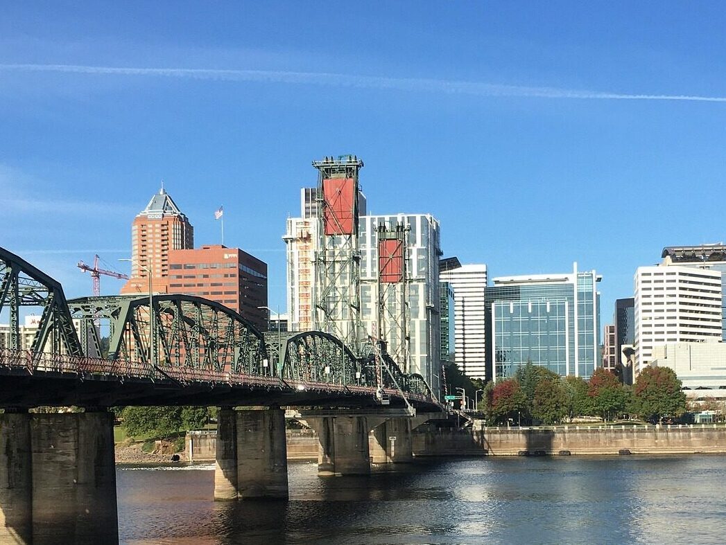 skyline riverfront bridge in portland