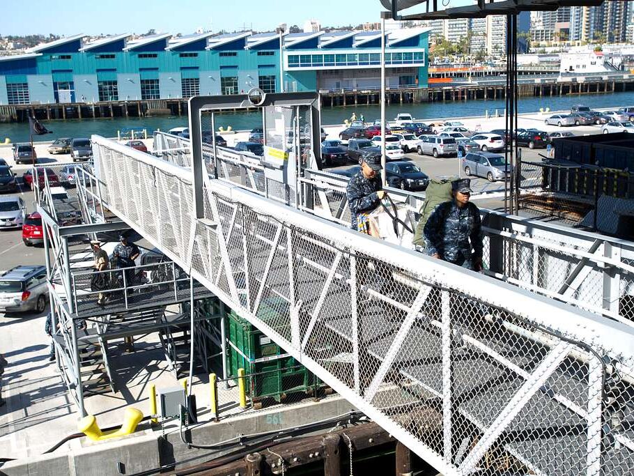 us sailors arrive at the uss midwayn museum