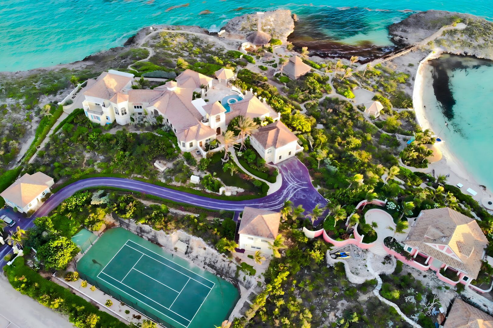 luxury villa with tennis court on tropical island