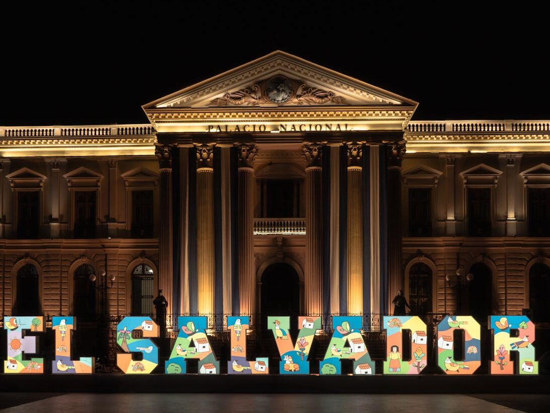 illuminated facade of the national palace