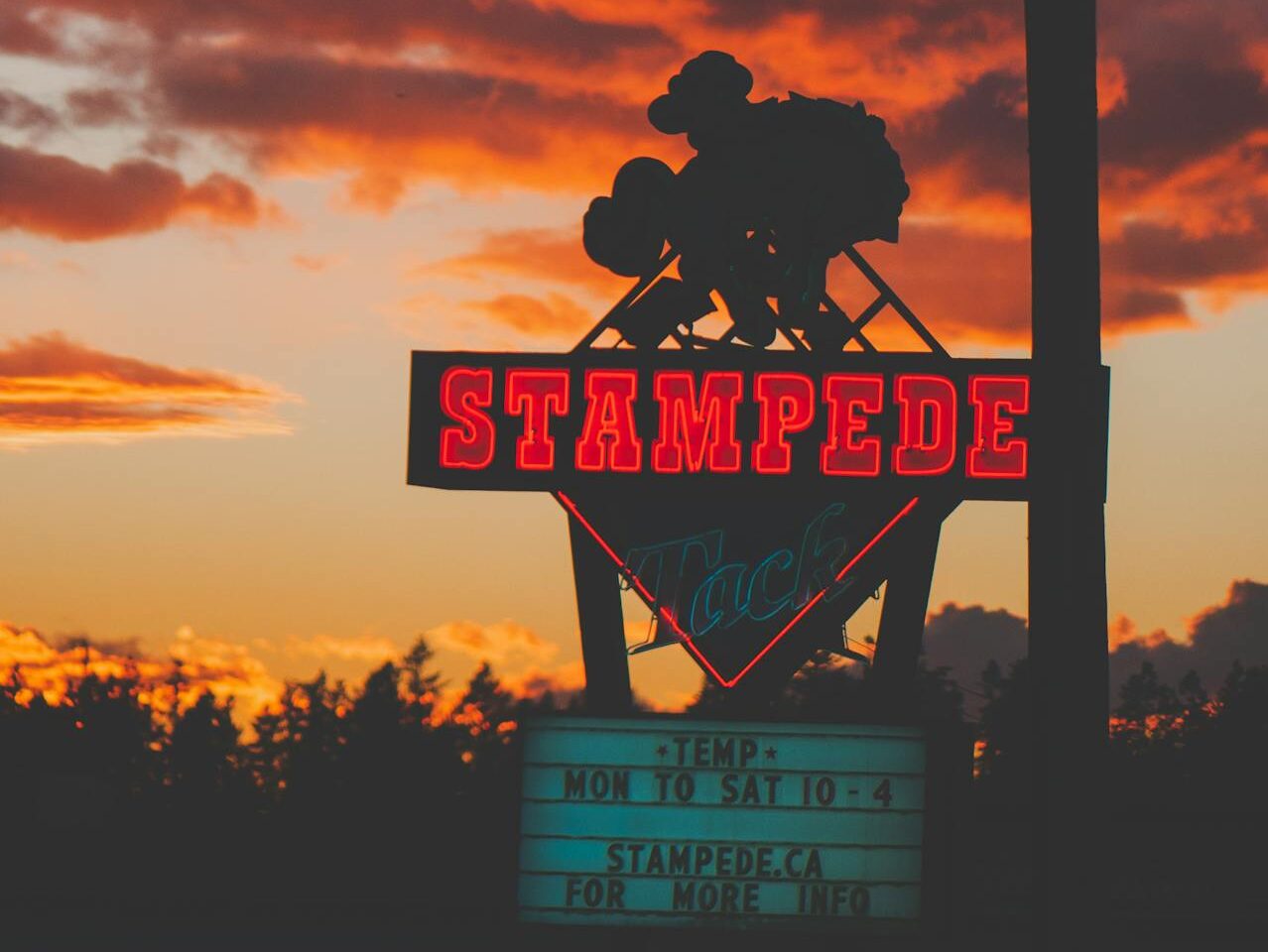store signage of a business during sunset